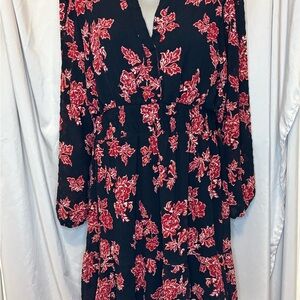 Maurices Black sheer Long-Sleeve V-Neck Dress with Red Floral Print